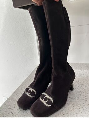 La CANADIENNE Dark Brown Knee-High Boots with Silver Hardware